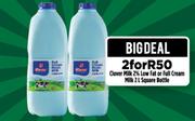 Clover Milk 2% Low Fat Or Full Cream Milk 2Ltr Square Bottle-For 2
