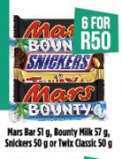 Mars Bar 51g, Bounty Milk 57g, Snickers 50g Or Twix Classic 50g-For 6