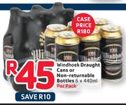 Windhoek Draught Cans Or Non-Returnable Bottles-6x440ml Per Pack
