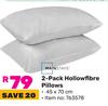 Mainstays 2-Pack Hollowfibre Pillows-Per Pack