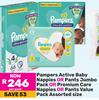 Pampers Active Baby Nappies Or Pants Jumbo Pack Or Premium Care Nappies Or Pants Value Pack-Per Pack