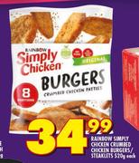 Rainbow Simply Chicken Crumbed Chicken Burgers/Steaklets-520g Each