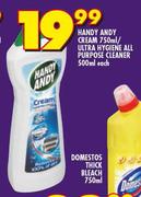 Handy Andy Cream 750ml/Ultra Hygine All Purpose Cleaner 500ml-Each
