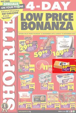 Shoprite KwaZulu-Natal : Low Price Bonanza (16 November - 19 November 2023), page 1