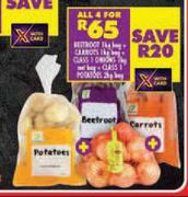 Beetroot 1Kg + Carrots 1Kg + Onions 1Kg + Potatoes 2Kg-For All 4