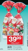 Aster Chocolate Santa Ornaments-140g Each