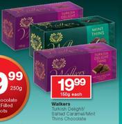 Walkers Turkish delight/Salted Caramel/Mint Thins Chocolate-160g Each
