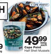 Cape Point Half Shell Mussels-400g Each