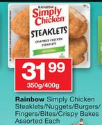 Rainbow Simply Chicken Steaklets/Nuggets/Burgers/Fingers/Bites/Crispy Bakes-350g/400g Each