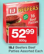 I & J Beefers Beef Patties-800g Each