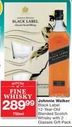 Johnnie Walker Black Label 12-Year-Old Blended Scotch Whisky With 2 Glasses Gift Pack-750ml