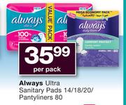 Always Always Ultra Sanitary Pads14/18/20 Pantyliners 80-Per Pack