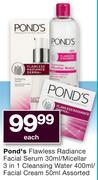 Pond’s FlawlessRadiance Facial Serum-30ml/Micellar 3-In-1 Cleansing Water-400ml/Facial Cream 50ml-Ea