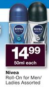 Nivea Roll-On For Men/Ladies-50ml Each