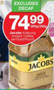 Jacobs Kronung Instant Coffee Jar/Gold/Pouch Excluding Decaf-200/250g Each