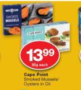 Cape Point Smoked Mussels/Oysters In Oil-85g Each