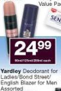 Yardley Deodorant For Ladies/Bond Street/English Blazer For Men Assorted-Each