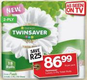 Twinsaver Luxury 2 Ply Toilet Rolls-18 Per Pack