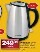Platinum 360 Degree Stainless Steel Cordless Kettle-1.7L
