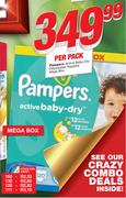 Pampers Active Baby-Dry Disposable 150 Nappies Mega Box-Per Nappy
