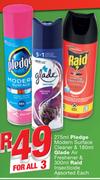 Pledge Modern Surface Cleaner 275ml & Glade Air Freshener 180ml & Raid Insectticide 300ml-For Any 3