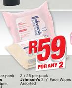 Johnson's 3 In1 Face Wipes-2x25 Per Pack
