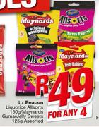 4 x Beacon Liquorice Allsorts-150g/Maynards Gums/Jelly Sweets 125g-For Any 4