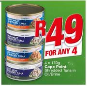 Cape Point Shredded Tuna In Oil/Brine-4x170g