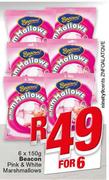 Beacon Pink & White Marshmallows-6x150g