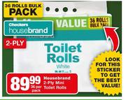 House Brand 2 Ply Mini Toilet Rolls-36 Per Pack