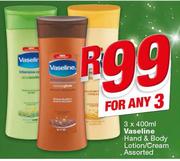 Vaseline Hand & Body Lotion/Cream Assorted-3 x 400ml