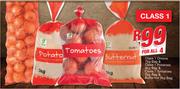 Class 1 Onions-7kg Bag/Potatoes-3kg Bag/Tomatoes-2kg Bag/Butternut 3kg Bag-For All 4
