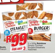 Rainbow Simply Chicken Burgers/Steaklets-3x520g