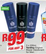 Yardley English Blazer Deodorant For Men-3x200ml