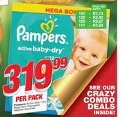 Pampers Active Baby-Dry Mega Box Disposable Nappies 120's Pack-Per Nappy