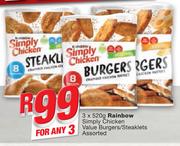 Rainbow Simply Chicken Burgers/Steaklets-3x520g