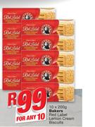Bakers Red Label Lemon Cream Biscuits-10x200g