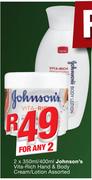 Johnson’s Vita-Rich Hand & Body Cream/Lotion-2x350ml