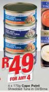 Cape Point Shredded Tuna In Oil/Brine-4X170g