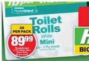 Housebrand 2-Ply White Mini Toilet Rolls-36's Per Pack