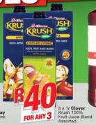 Clover Krush 100% Fruit Juice Blend-3X1L