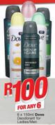 Dove Deodorant For Ladies/Men-6X150ml