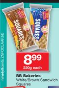 BB Bakeries White/ Brown Sandwich Squares-220 Each