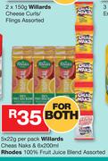 Willards Cheas Naks 5x22g Per Pack & Rhodes 100% Fruit Juice Blend 6x200ml-For Both