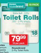 Housebrand 2 Ply Toilet Rolls-18 Per Pack