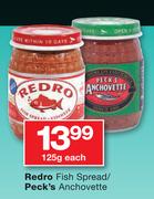 Redro Fish Spread/ Peck's Anchovette-125g Each
