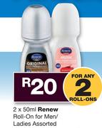 Renew Roll On For Men/Ladies Assorted-2x50ml