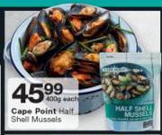 Cape Point Half Shell Mussels-400g Each