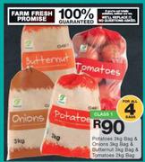 Potatoes 3Kg & Onions 3Kg & Butternut 3Kg & Tomatoes 2Kg-For All Bags 