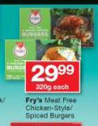 Fry's Meat Free Chicken Style/Spiced Burgers-320g Each